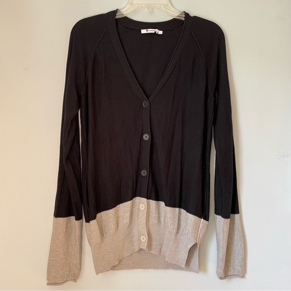 T by Alexander Wang Black Grey Colorblock Cardigan